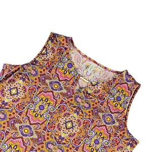 Tacera Sleeveless Boho Medallion Print Tunic Top Gold Hardware Detail Women's L